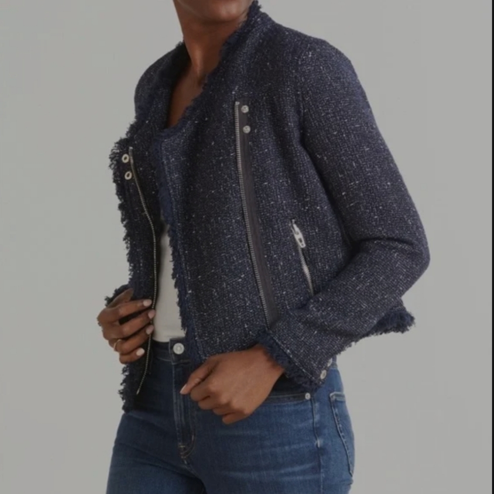 Blank‎ NYC Blue Spring Tweed Moto Jacket Size Small